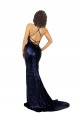 Wholesale Open Back Dark Navy Mermaid V-Neck Long Prom Dress Canada