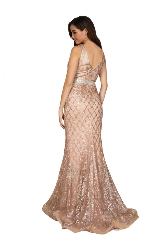 Wholesale V-Back Rose Gold Mermaid V-Neck Long Plus Size Formal Prom Dress Canada