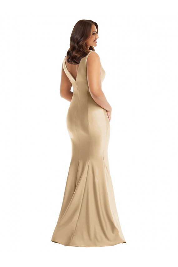 Wholesale V-Back Soft Gold Mermaid V-Neck Long Plus Size Formal Prom Dress Canada