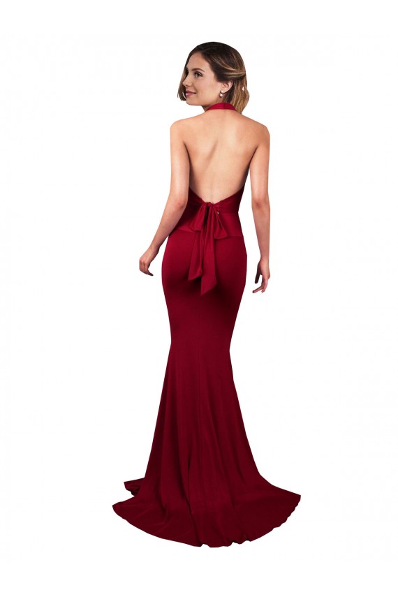 Wholesale Open Back Burgundy Mermaid V-Neck Long Prom Dress Canada