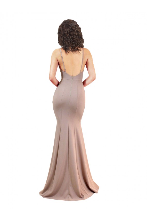 Wholesale Low Back Dusty Pink Mermaid V-Neck Long Black Tie Prom Dress Canada