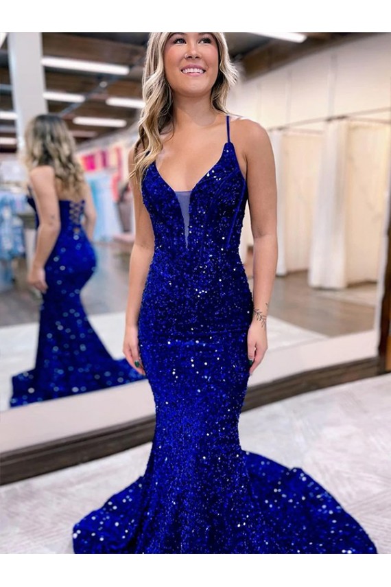 Wholesale Royal Blue Mermaid V-Neck Court Train Prom Dress Canada