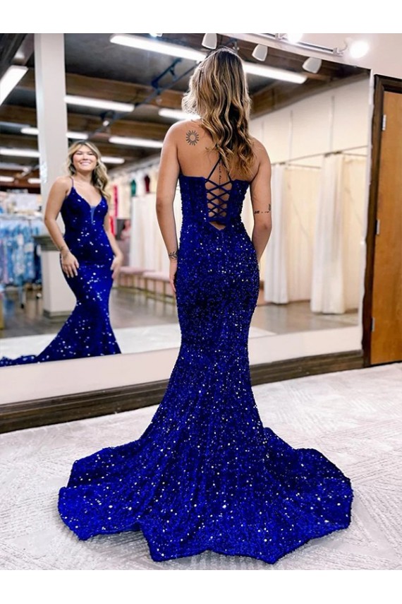 Wholesale Royal Blue Mermaid V-Neck Court Train Prom Dress Canada