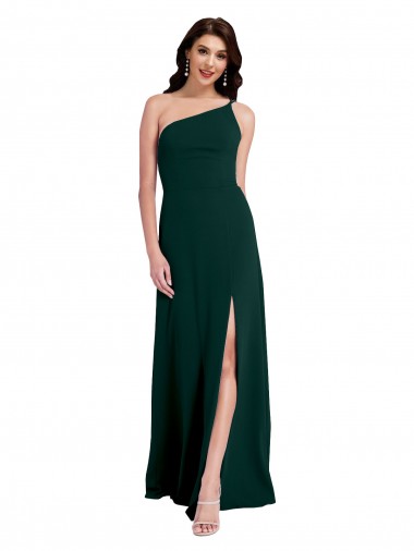 Wholesale Open Back Midnight Green A-Line One Shoulder Long Prom Dress Canada