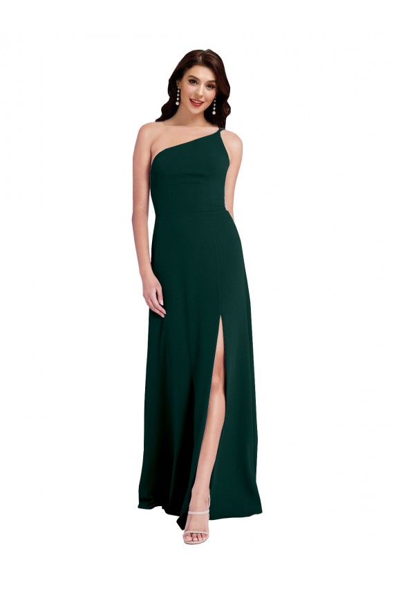Wholesale Open Back Midnight Green A-Line One Shoulder Long Prom Dress Canada