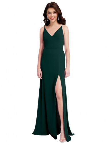 Wholesale Midnight Green A-Line V-Neck Long Stretch Crepe Prom Dress Canada