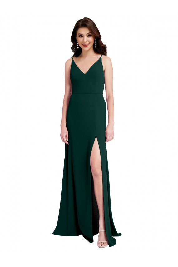 Wholesale Midnight Green A-Line V-Neck Long Stretch Crepe Prom Dress Canada