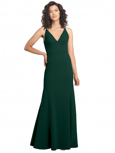 Wholesale V-Back Midnight Green A-Line V-Neck Long Prom Dress Canada