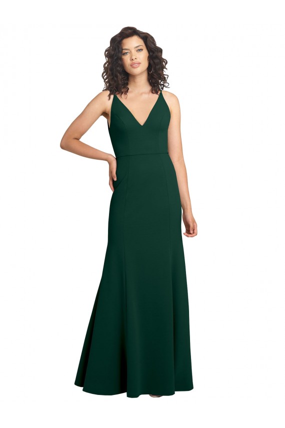 Wholesale V-Back Midnight Green A-Line V-Neck Long Prom Dress Canada