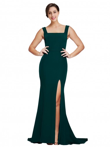 Wholesale Midnight Green Sheath Square Neck Sweep Train Prom Dress Canada