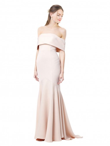 Wholesale Nude Mermaid Off the Shoulder Long Stretch Crepe Prom Dress Canada