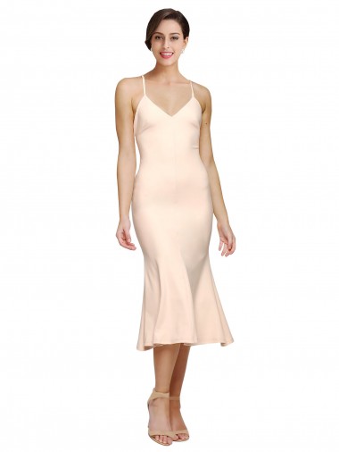 Wholesale Open Back Nude Sheath V-Neck Midi Length Prom Dress Canada
