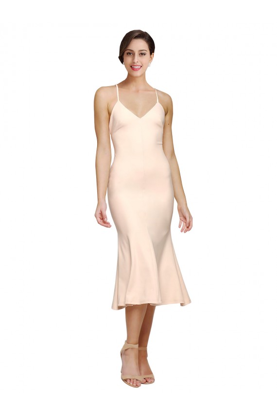 Wholesale Open Back Nude Sheath V-Neck Midi Length Prom Dress Canada