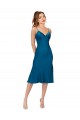 Wholesale Low Back Peacock Blue A-Line V-Neck Midi Length Prom Dress Canada