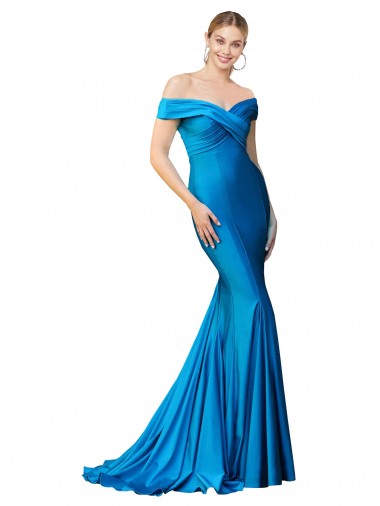 Wholesale Peacock Blue Mermaid High Neck Long Prom Dress Canada