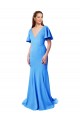 Wholesale V-Back Peacock Blue Mermaid Sheath V-Neck Sweep Train Prom Dress Canada