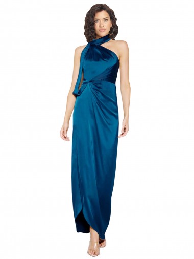 Wholesale Peacock Blue Sheath High Neck Long Prom Dress Canada