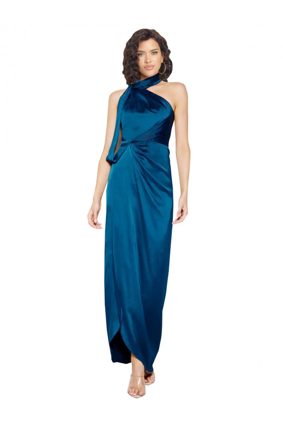 Wholesale Peacock Blue Sheath High Neck Long Prom Dress Canada