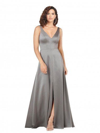 Wholesale Pearl Grey A-Line V-Neck Long Prom Dress Canada