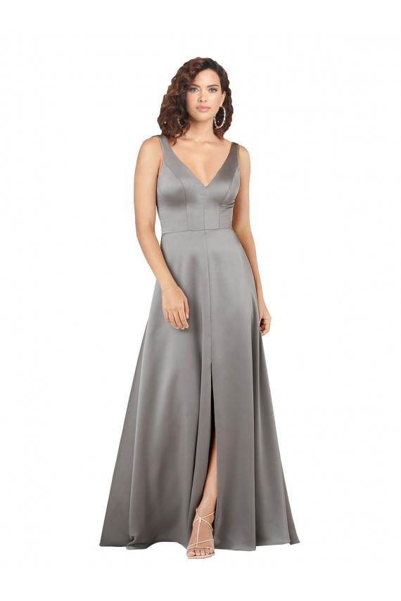 Wholesale Pearl Grey A-Line V-Neck Long Prom Dress Canada