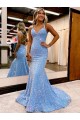 Wholesale Periwinkle Sheath V-Neck Sweep Train Evening Gown Canada