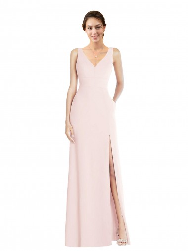 Wholesale Low Back Pink A-Line V-Neck Long Black Tie Prom Dress / Prom Dress Canada