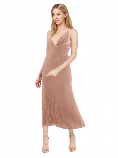 Wholesale V-Back Pink A-Line V-Neck Midi Length Prom Dress Canada