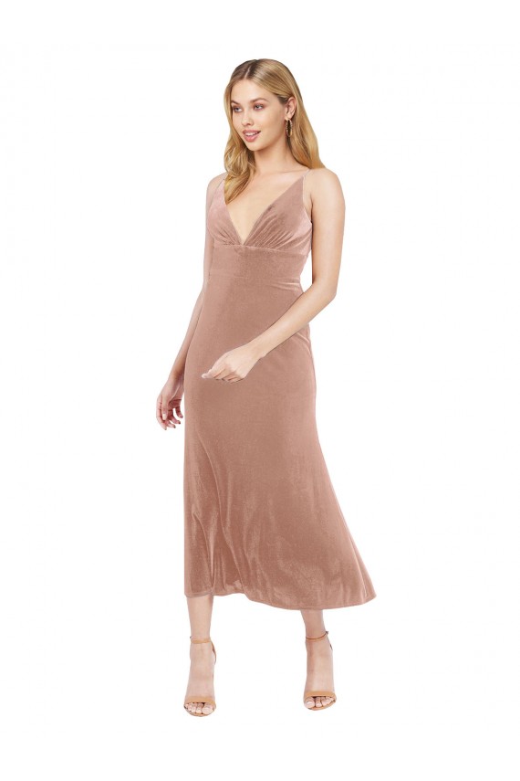 Wholesale V-Back Pink A-Line V-Neck Midi Length Prom Dress Canada