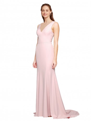 Wholesale V-Back Pink A-Line V-Neck Sweep Train Black Tie Prom Dress / Prom Dress Canada