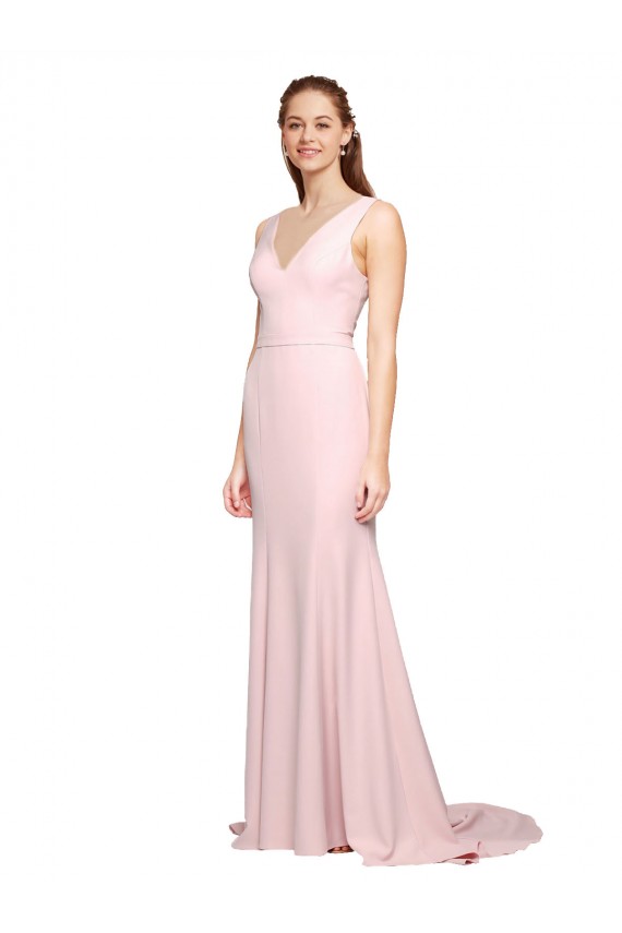 Wholesale V-Back Pink A-Line V-Neck Sweep Train Black Tie Prom Dress / Prom Dress Canada