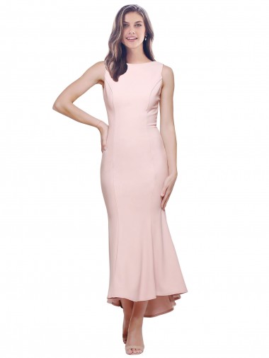 Wholesale Low Back Pink Sheath High Neck Midi Length High Low Prom Dress Canada