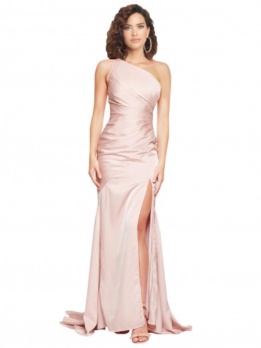 Wholesale Pink Sheath One Shoulder Long Black Tie Prom Dress / Prom Dress Canada