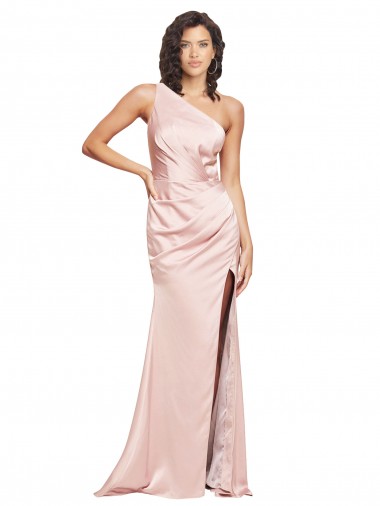 Wholesale Low Back Pink Sheath One Shoulder Long Prom Dress Canada