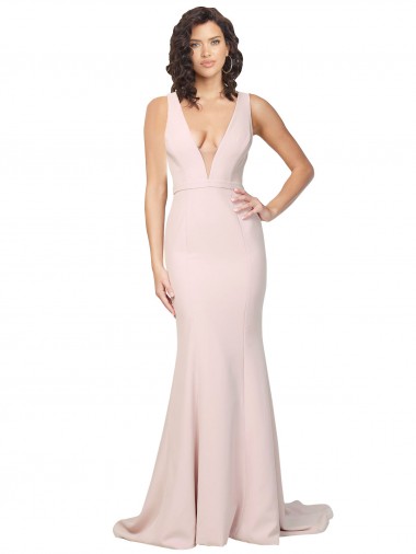 Wholesale V-Back Pink Sheath V-Neck Sweep Train Black Tie Prom Dress Canada