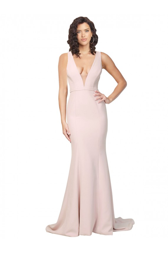 Wholesale V-Back Pink Sheath V-Neck Sweep Train Black Tie Prom Dress Canada