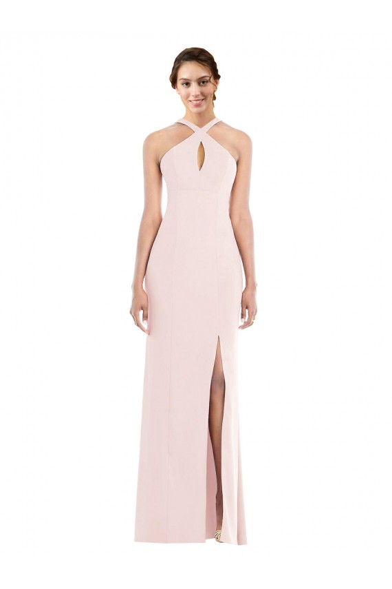 Wholesale Low Back Pink Trumpet Halter Neck Long Prom Dress Canada