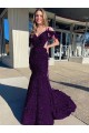 Wholesale Plum Purple Sheath V-Neck Court Train Prom Dress Canada