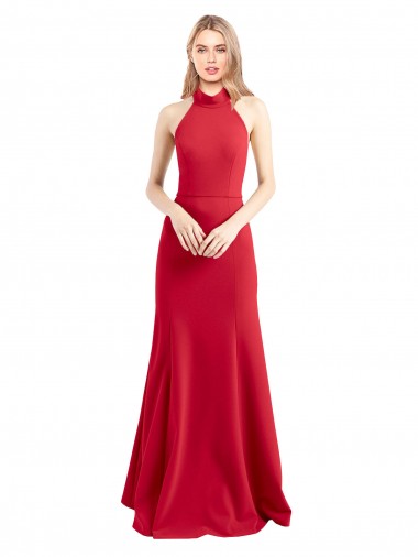 Wholesale Open Back Red A-Line High Neck Long Prom Dress Canada