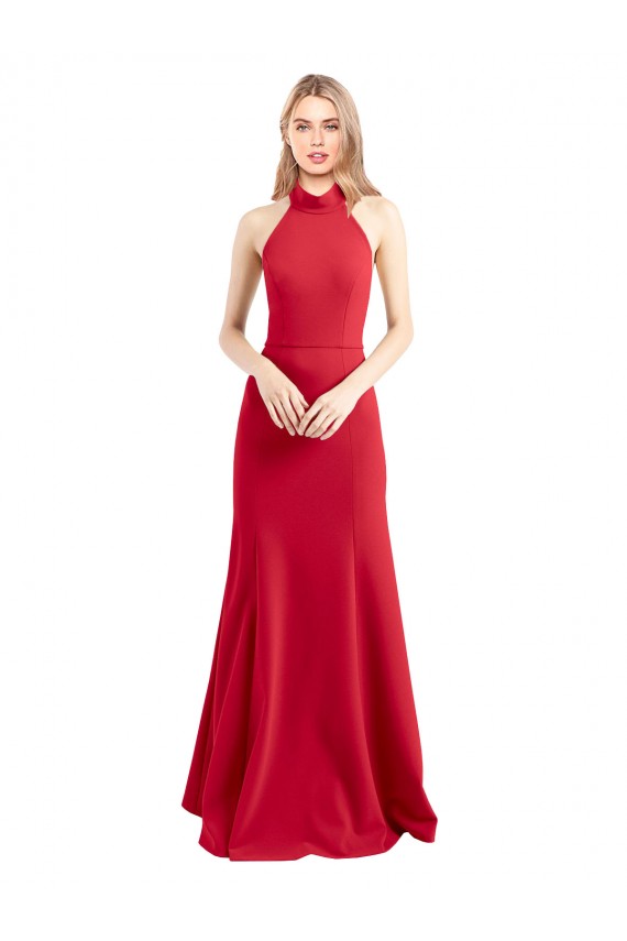 Wholesale Open Back Red A-Line High Neck Long Prom Dress Canada