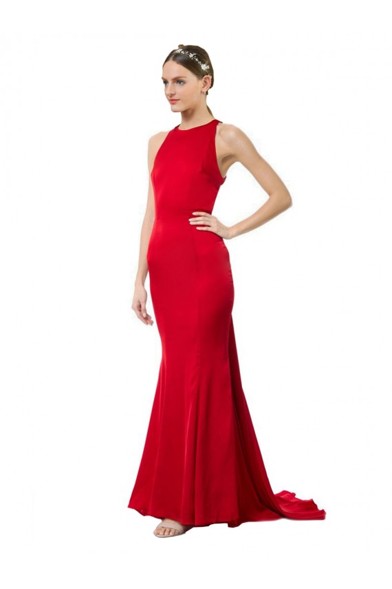 Wholesale Open Back Red Mermaid High Neck Long Formal Evening Gown Canada