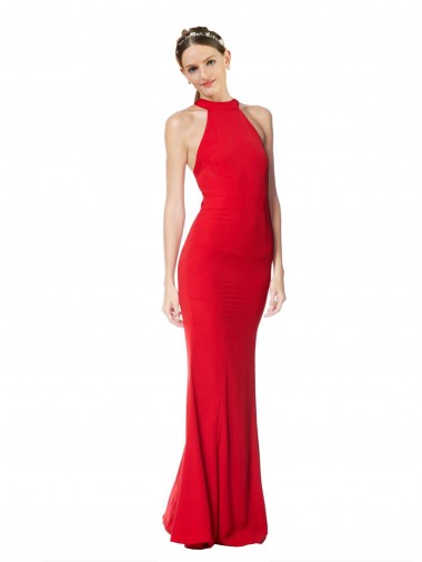 Wholesale Red Mermaid Halter Neck Long Stretch Crepe Prom Dress Canada