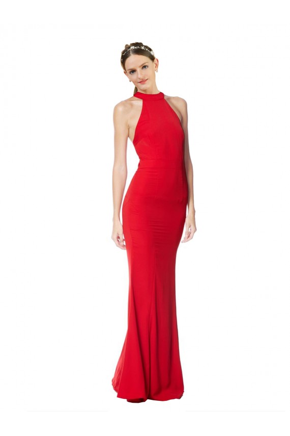 Wholesale Red Mermaid Halter Neck Long Stretch Crepe Prom Dress Canada