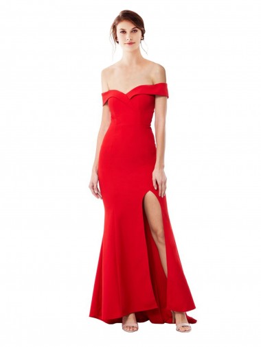 Wholesale Red Mermaid Off the Shoulder Long Stretch Crepe Prom Dress Canada