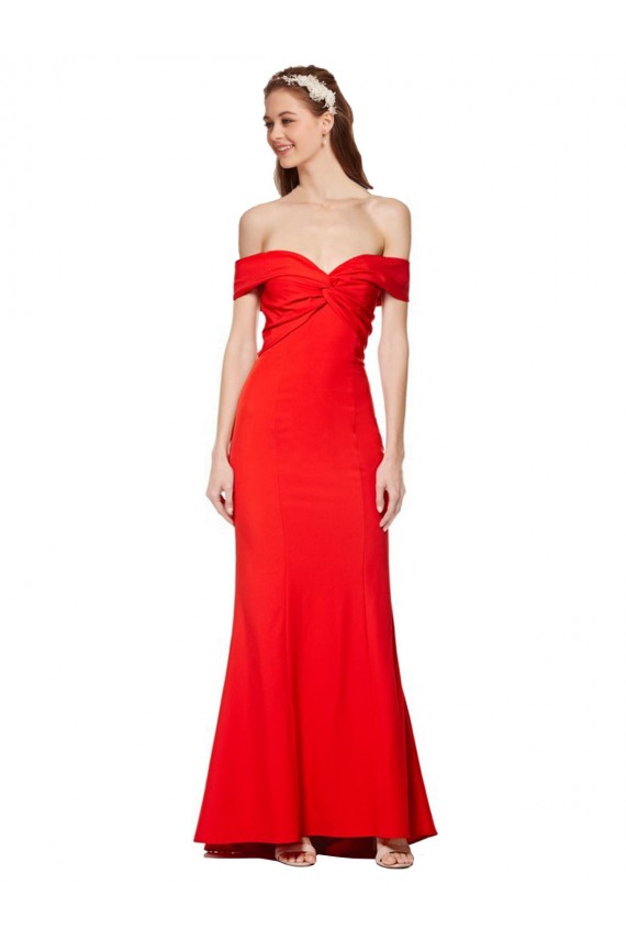 Wholesale Red Mermaid Off the Shoulder Long Stretch Crepe Evening Prom Dress Canada
