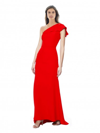 Wholesale Red Mermaid One Shoulder Long Stretch Crepe Prom Dress Canada