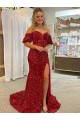 Wholesale Red Sheath Off the Shoulder Court Train Prom Dress Canada