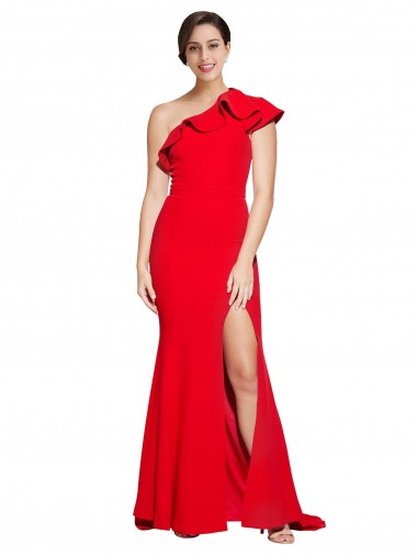 Wholesale Red Sheath One Shoulder Sweep Train Prom Dress Canada