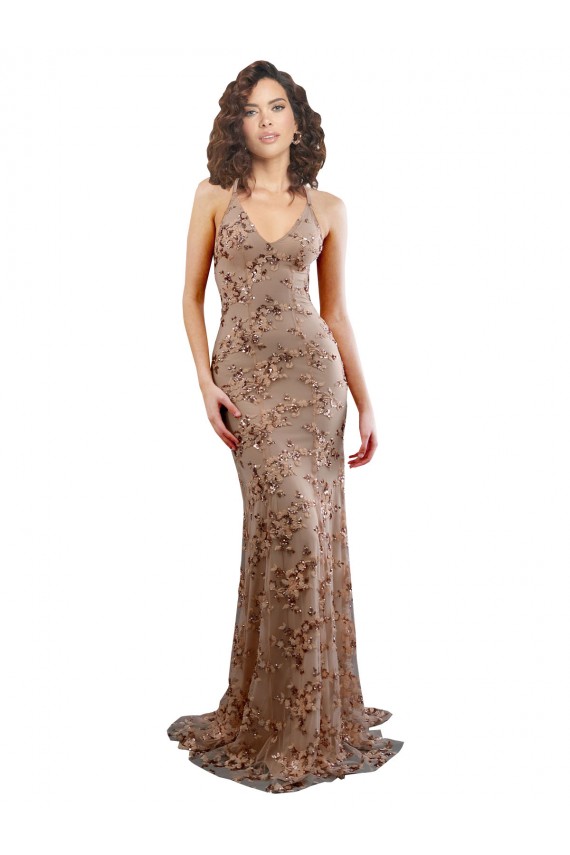 Wholesale Open Back Rose Gold Mermaid High Neck Long Prom Dress Canada