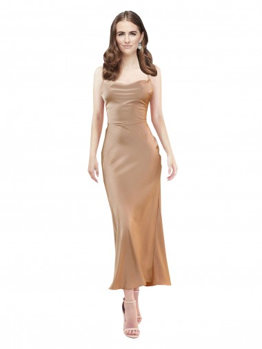Wholesale Open Back Rose Gold Sheath Cowl Neck Midi Length Prom Dress Canada