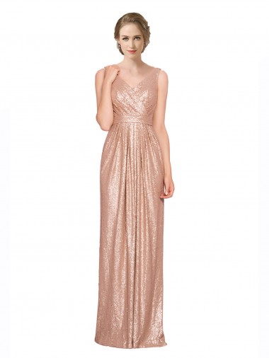 Wholesale Rose Gold Sheath V-Neck Long Prom Dress Canada